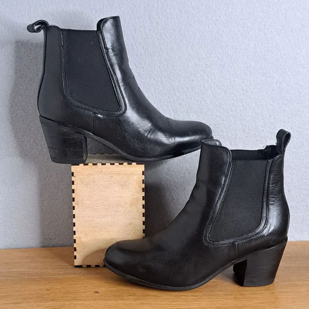 Thursday Everyday Women Black Leather Platform Chelsea Boots Size 7.5 Euro 38